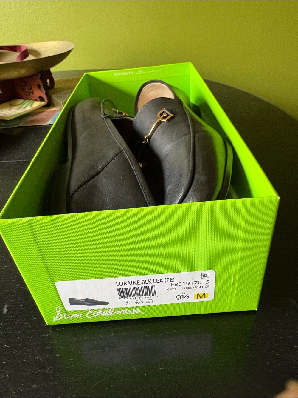 Sam Edelman Black Leather Loafers with Gold Horsebit